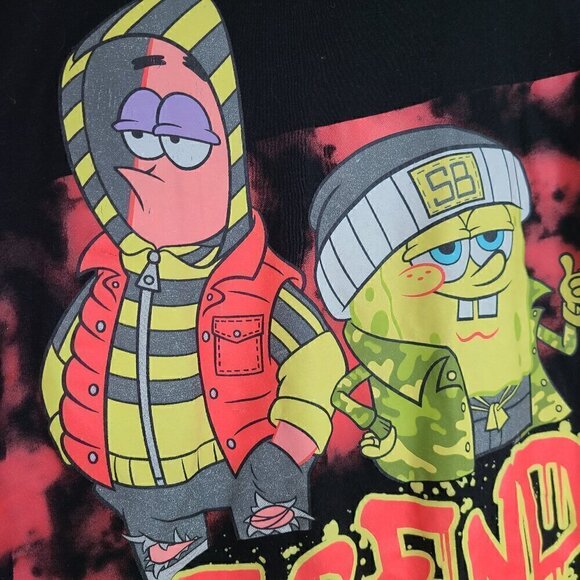 Nickelodeon Spongebob Patrick Stra Legend Black Paint Splatter Thug Shirt - Picture 2 of 5